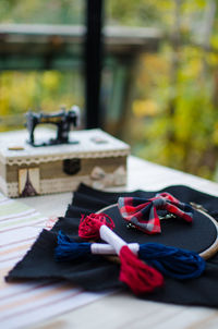 Close-up of shoes on table