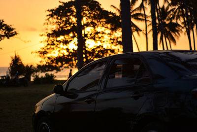 Car in park during sunset