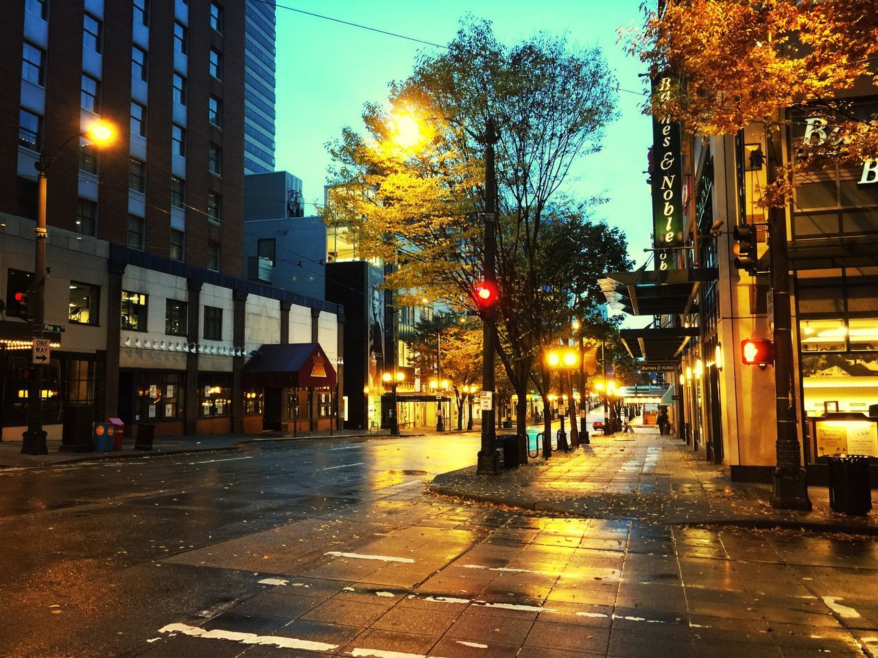 WET CITY STREET AT NIGHT