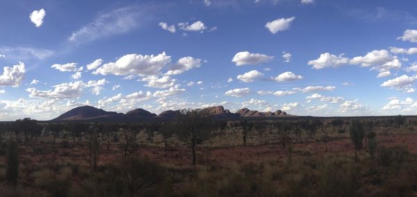 Scenic view of mountains against cloudy sky