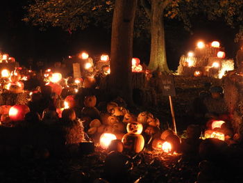 View of lit candles at night