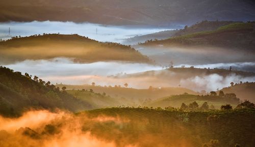 Panoramic view of landscape against sky during sunset