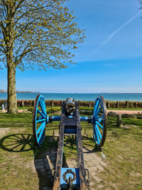 The süderschanzen monument at the beach of eckernfoerde - the historical blue cannon in close-up