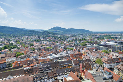 High angle view of buildings in city