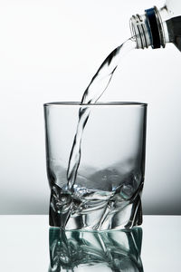 Close-up of glass of water against white background