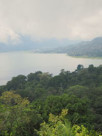 Scenic view of trees and mountains against sky