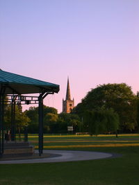 View of cityscape against sky at sunset