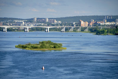 Scenic view of river and city against sky