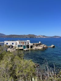 Scenic view of sea against clear blue sky