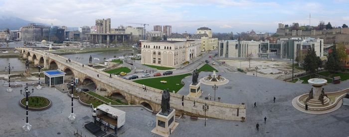 High angle view of buildings against sky in city