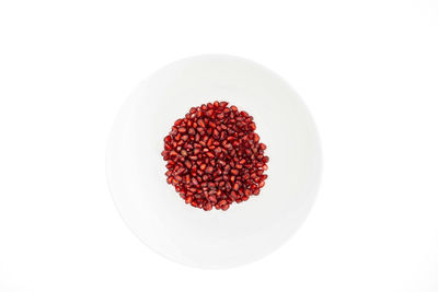 High angle view of strawberries on white background
