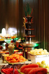 Close-up of fruits served on table