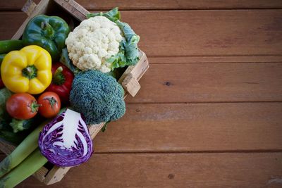 High angle view of vegetables on table