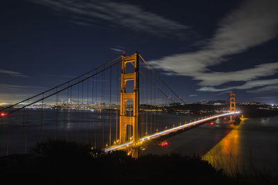 Long exposure shot of the golden gate bridge at night 