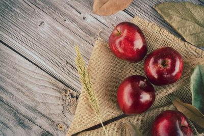 High angle view of apples on table