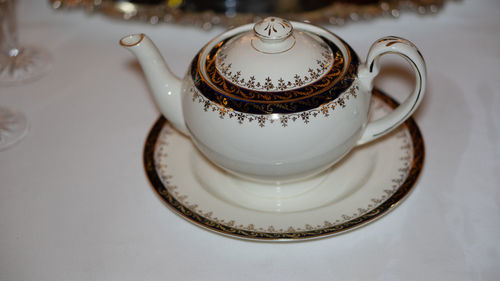 High angle view of tea cup on table