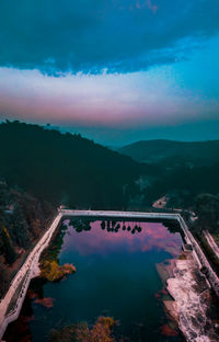 High angle view of dam against sky