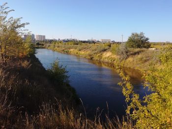 Scenic view of river against clear sky