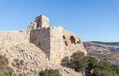 Old ruin building against blue sky