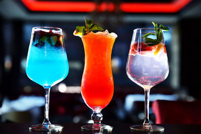 Close-up of beer glass on table