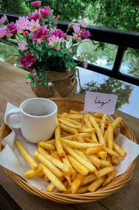Close-up of served food on table