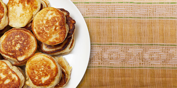 High angle view of breakfast on table