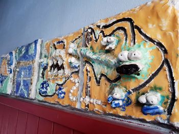 High angle view of graffiti on wall