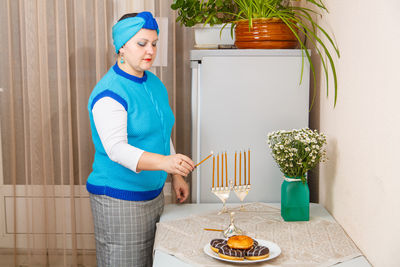 Woman celebrating jewish ceremony
