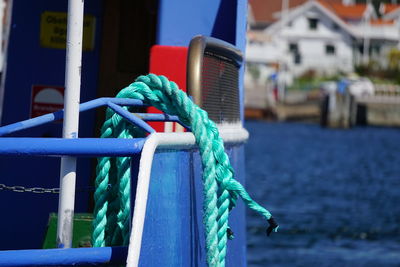 Close-up of rope on nautical vessel