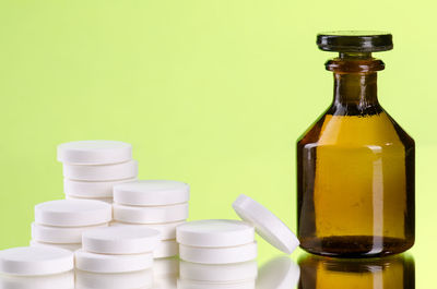 Close-up of stack of bottles