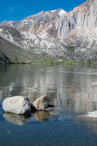 Scenic view of lake against mountain range