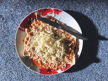 High angle view of food in plate