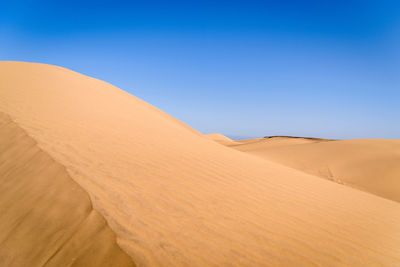 Scenic view of desert against clear blue sky