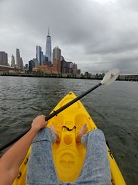 Kayak in hudson river, nyc, new york city, usa