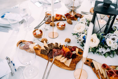 High angle view of food on table