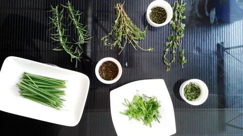 Directly above shot of herbs on table