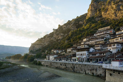 View of river passing through mountain