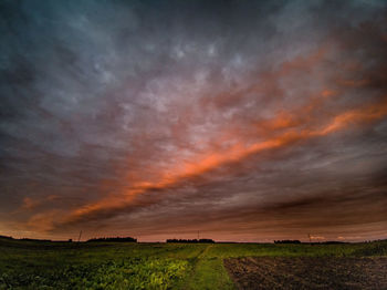 Scenic view of field against sky during sunset