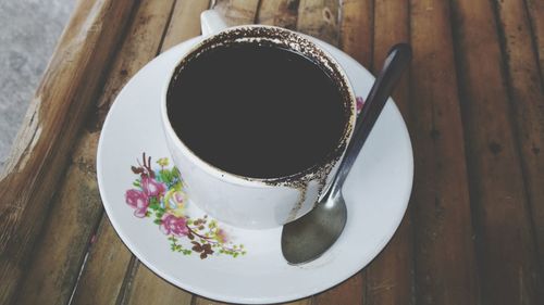 High angle view of coffee on table