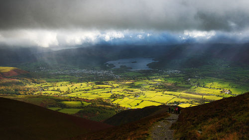 Scenic view of mountains against cloudy sky