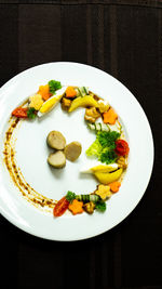 High angle view of food in plate on table