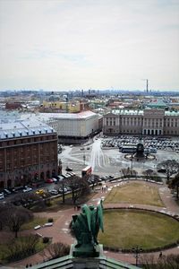 High angle view of buildings against sky
