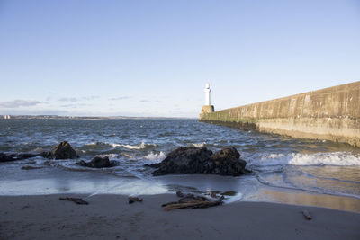 Scenic view of sea against clear sky