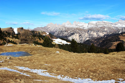 Scenic view of mountains against sky during winter