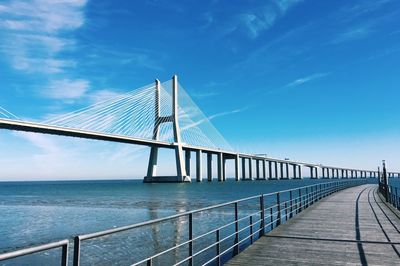 Suspension bridge over river