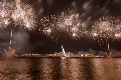 Fireworks in yas bay in abu dhabi celebrating public holiday