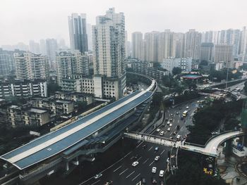 Aerial view of cityscape against sky