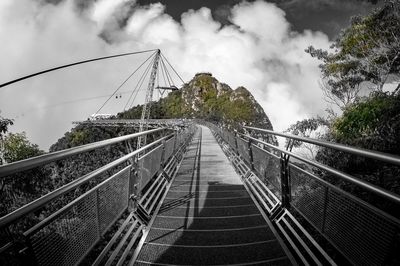 View of suspension bridge against cloudy sky