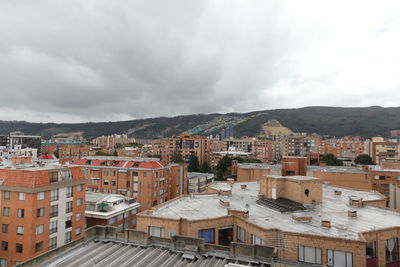 High angle shot of townscape against sky