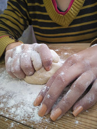 High angle view of person preparing food